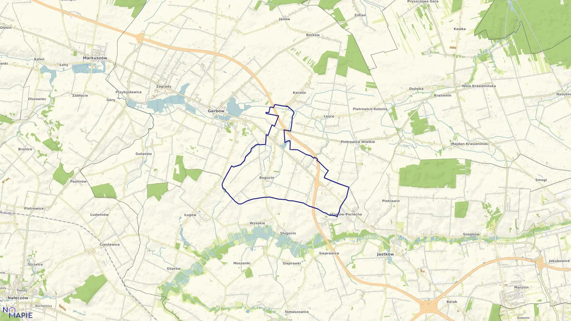 Mapa obrębu BOGUCIN w gminie Garbów